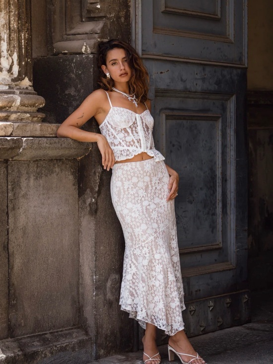12th Tribe Other - 12th Tribe White Lace Two-Piece Corset Top & Skirt Set